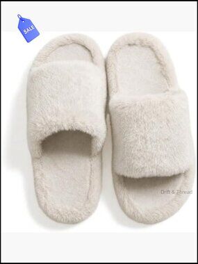 Fuzzy Open Toe Slippers Women Memory Foam Plush House Slides